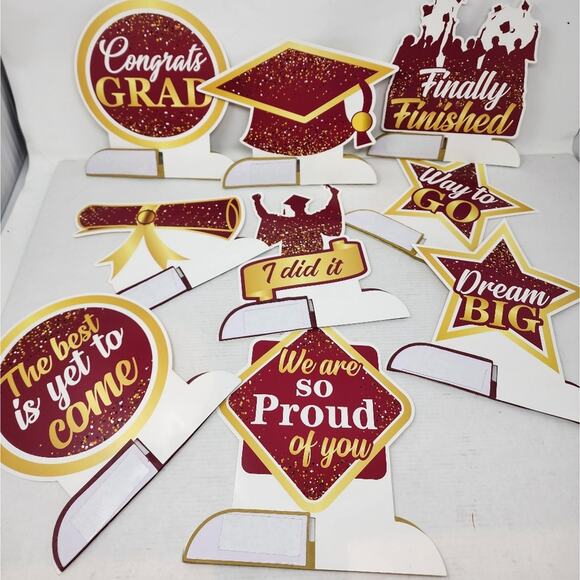 Graduation 9 Piece Decoration Set Honey Comb Table Decoration Guys or Girls - Picture 2 of 7